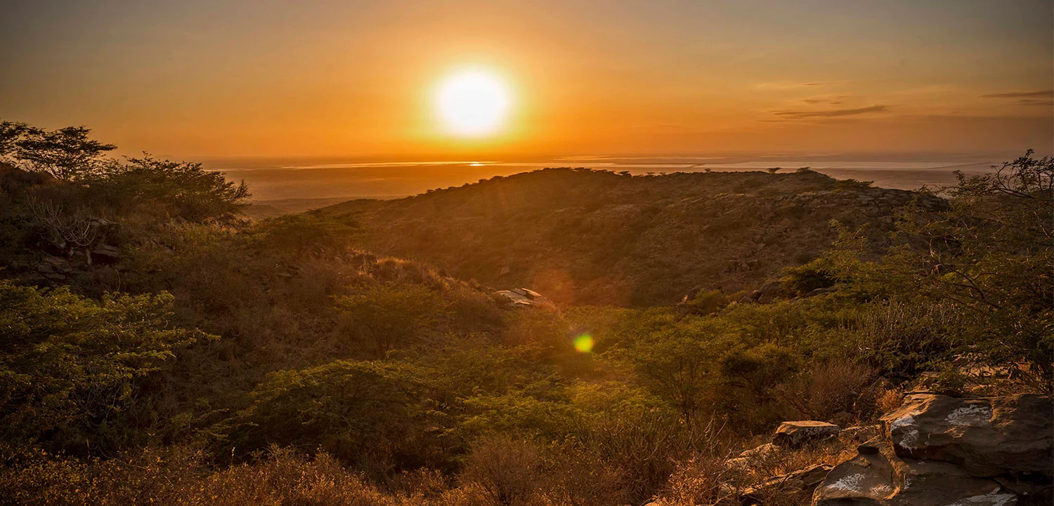 Scenic sunset panoramic view over the Great Rann from Kalo Dungar hill in Kutch