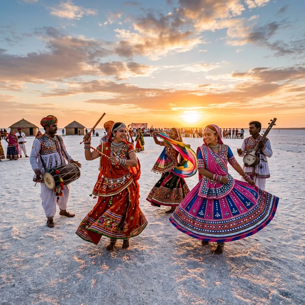 Vibrant cultural dancers in traditional attire at White Rann of Kutch — Kutch Holidays